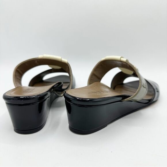 Anyi Lu Lucy Slip On Wedge Patent Leather Sandals Color Block Green/Black/Tan 11 - Picture 6 of 13